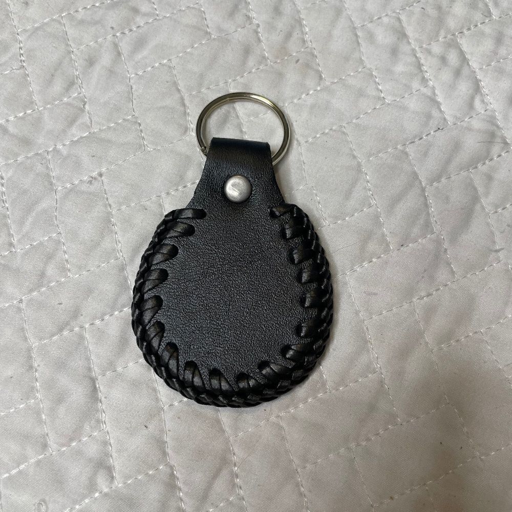 Handmade Custom Black Leather Keychain - OS